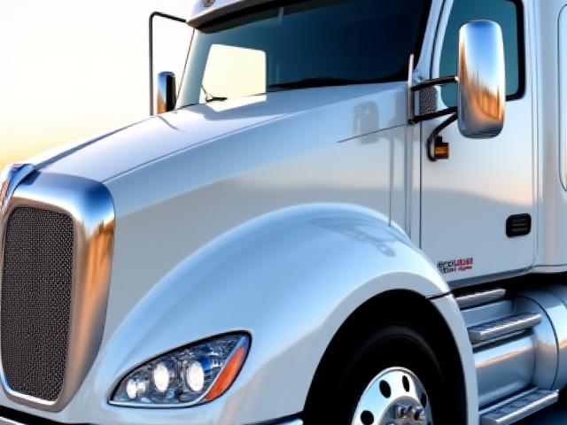 A modern aerodynamic Class 8 tractor trailer cab