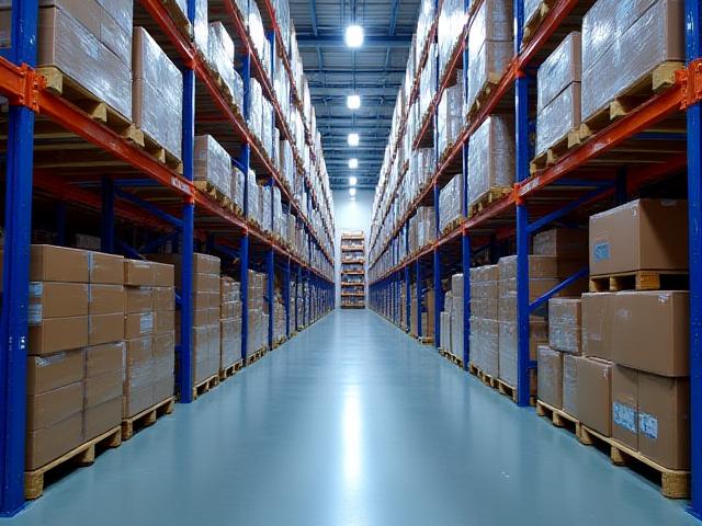 Clean, racked storage bays in Moreno Valley warehouse